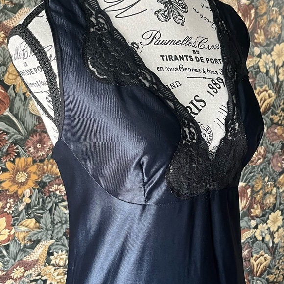 Vintage 80s West Germany Black Maxi Slip Dress – Lace Detail L - Picture 5 of 7